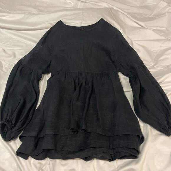 100% Linen Black Blouse - Picture 1 of 5